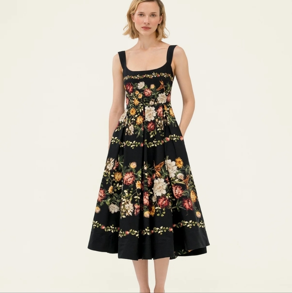 Agua By Agua Alcaparra Paramo pleated floral-print cotton-poplin midi dress